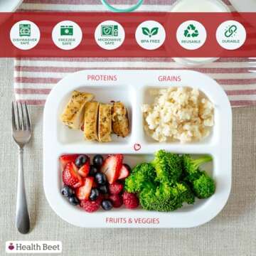 Health Beet MyPlate Portion Control Plate – 3 Divided Sections for Proteins, Grains & Fruit+Veggie...