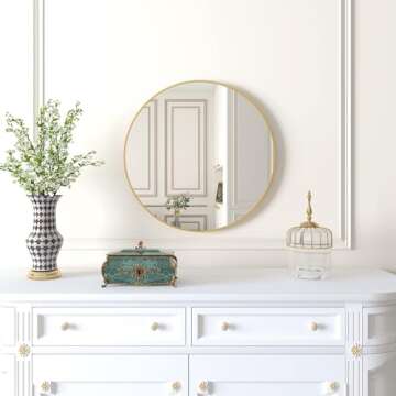 Beauty4U 16" Wall Circle Mirror for Bathroom, Wall , 16 inch Hanging Round Small Mirror for Living Room, Vanity, Bedroom,Gold