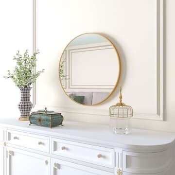Beauty4U 16" Wall Circle Mirror for Bathroom, Wall , 16 inch Hanging Round Small Mirror for Living Room, Vanity, Bedroom,Gold