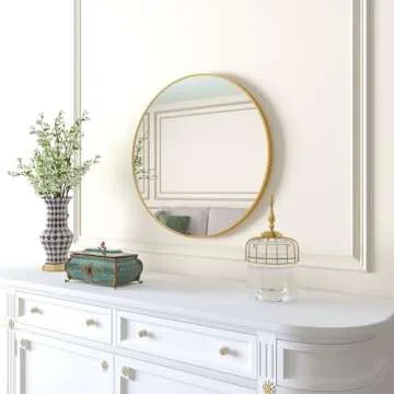 Beauty4U 16" Wall Circle Mirror for Bathroom, Wall , 16 inch Hanging Round Small Mirror for Living Room, Vanity, Bedroom,Gold