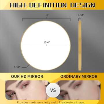 Beauty4U 16" Wall Circle Mirror for Bathroom, Wall , 16 inch Hanging Round Small Mirror for Living Room, Vanity, Bedroom,Gold