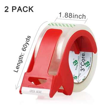 BOMEI PACK Heavy Duty Clear Packing Tape,2 Rolls with refillable Dispenser,Noiseless Packaging Tape ...