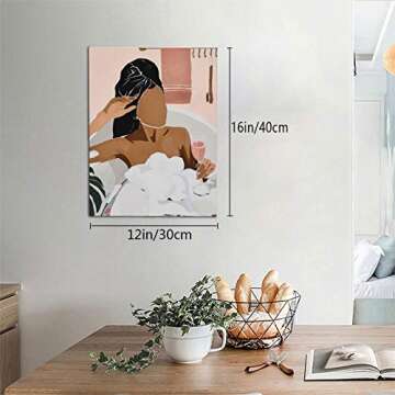 African American Bathroom Decor Wall Art Relaxing Black Women In Bathtub Wall Decor Black Girl Pictures Canvas Print Modern Minimalist Painting Artwork Framed Wall Decor For Bathroom 12x16 Inches