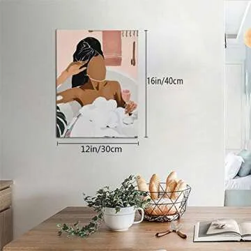 African American Bathroom Decor Wall Art Relaxing Black Women In Bathtub Wall Decor Black Girl Pictures Canvas Print Modern Minimalist Painting Artwork Framed Wall Decor For Bathroom 12x16 Inches