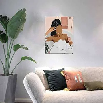 African American Bathroom Decor Wall Art Relaxing Black Women In Bathtub Wall Decor Black Girl Pictures Canvas Print Modern Minimalist Painting Artwork Framed Wall Decor For Bathroom 12x16 Inches