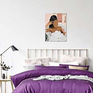 African American Bathroom Decor Wall Art Relaxing Black Women In Bathtub Wall Decor Black Girl Pictures Canvas Print Modern Minimalist Painting Artwork Framed Wall Decor For Bathroom 12x16 Inches