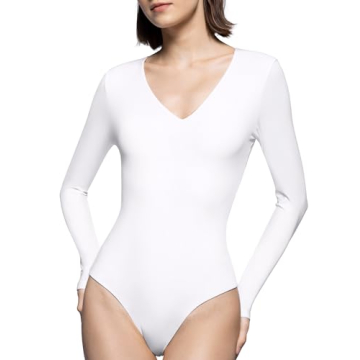 PUMIEY Women's Splashed White Long Sleeve Bodysuit - Elegant & Comfortable