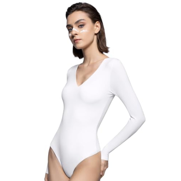PUMIEY Women's Splashed White Long Sleeve Bodysuit