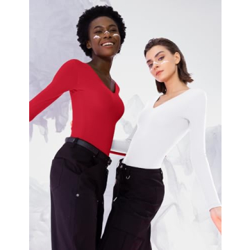 PUMIEY Women's Splashed White Long Sleeve Bodysuit