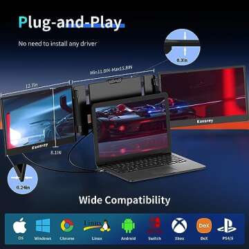 kasorey Laptop Screen Extender, 14'' FHD IPS Ultra-Thin Dual/Triple Portable Monitor Display, HDMI/USB-A/Type-C Plug-Play Extra Monitor for Windows, Chrome, Mac and Switch, Built-in Speakers
