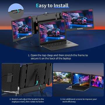 kasorey Laptop Screen Extender, 14'' FHD IPS Ultra-Thin Dual/Triple Portable Monitor Display, HDMI/USB-A/Type-C Plug-Play Extra Monitor for Windows, Chrome, Mac and Switch, Built-in Speakers