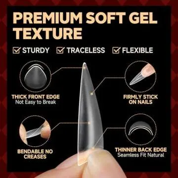 UNA GELLA Clear Stiletto Nail Tips for Gel Extensions