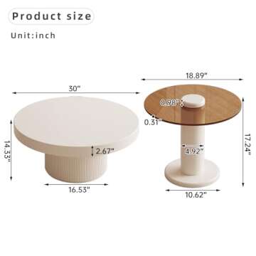 Guyii Cream White Coffee Tables Round Side Table with Small Table Round Coffee Table Set 2 Pieces So...