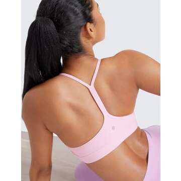 CRZ YOGA Butterluxe Womens Y Back Sports Bra - Padded Racerback Low Impact Spaghetti Thin Strap Workout Yoga Top Pink Peony Medium