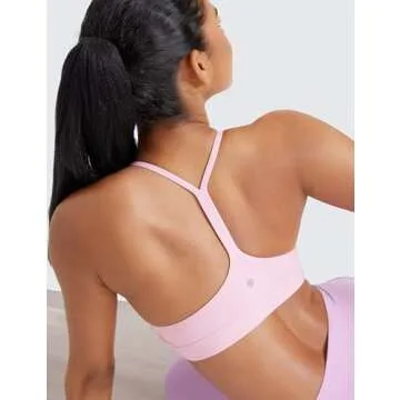 CRZ YOGA Butterluxe Womens Y Back Sports Bra - Padded Racerback Low Impact Spaghetti Thin Strap Workout Yoga Top Pink Peony Medium