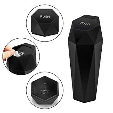 OUDEW Trash Can with Lid New Car Dustbin Diamond Design, Leakproof Vehicle Trash, Mini Garbage Bin for Automotive, Home, Office, Kitchen, Bedroom, 2PCS (Black)