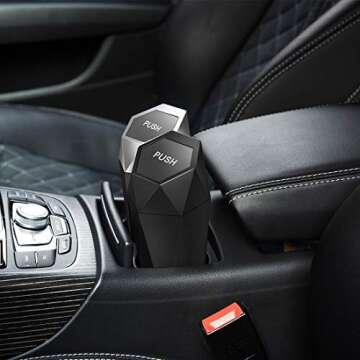 OUDEW Trash Can with Lid New Car Dustbin Diamond Design, Leakproof Vehicle Trash, Mini Garbage Bin for Automotive, Home, Office, Kitchen, Bedroom, 2PCS (Black)