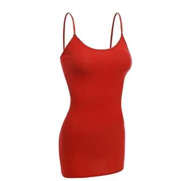 Emmalise Women Camisole Built in Bra Wireless Fabric Support Long Layering Cami, Large, 2Pk Navy Red