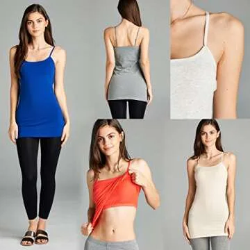 Emmalise Women Camisole Built in Bra Wireless Fabric Support Long Layering Cami, Large, 2Pk Navy Red