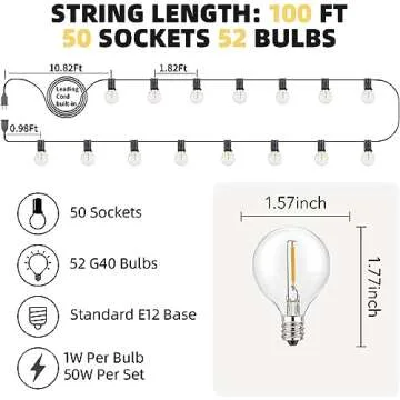 RTTY 100ft Outdoor String Lights - Dimmable & Waterproof