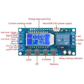 DROK Timer Relay, Time Delay Relay DC 5V 12V 24V Delay Controller Board Delay-off Cycle Timer 0.01s-...