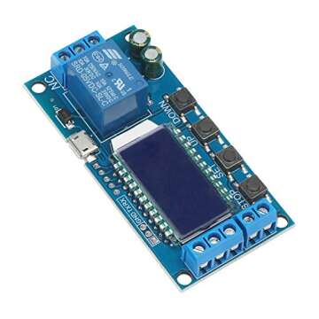 DROK Timer Relay, Time Delay Relay DC 5V 12V 24V Delay Controller Board Delay-off Cycle Timer 0.01s-9999mins Trigger Delay Switching Relay Module with LCD Display Support Micro USB 5V Power Supply