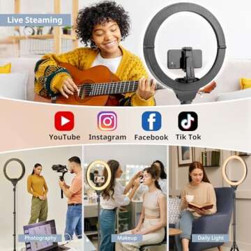 Eicaus 14'' Foldable Ring Light with 67'' Tall Phone Tripod, Selfie Light with Remote for Video Recording, Live Streaming, Makeup, TIK Tok, Big Ringlight with Tripod for iPhone, Android, Camera