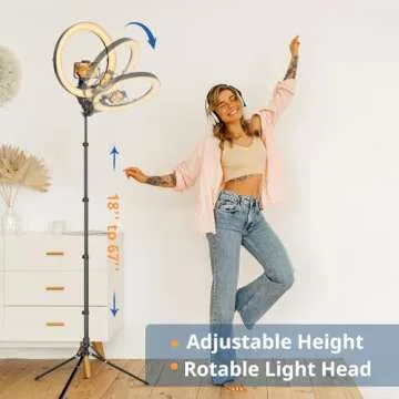 Eicaus 14'' Foldable Ring Light with 67'' Tall Phone Tripod, Selfie Light with Remote for Video Recording, Live Streaming, Makeup, TIK Tok, Big Ringlight with Tripod for iPhone, Android, Camera