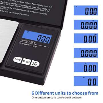 UNIWEIGH Gram Scale,200 gx0.01 g(7.05 oz x 0.001 oz) Digital Pocket Scale,Electronic Smart Weigh Sca...