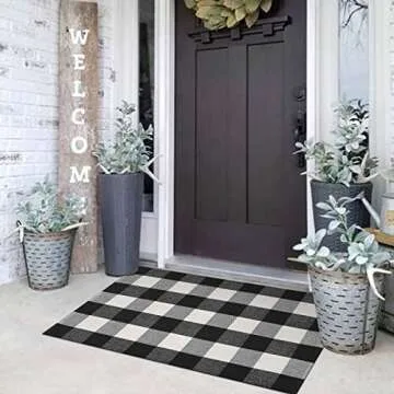 KIMODE Buffalo Plaid Outdoor Rug Runner Doormat - Stylish & Durable