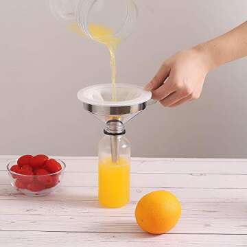 Lakatay 5-Inch Food Grade Stainless Steel Kitchen Funnel with 200 Mesh Food Filter Strainer for Tran...