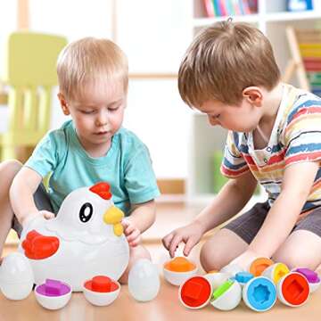 JoyGrow Easter Matching Eggs Color&Shape Recognition Sorter Puzzle Skills Educational Toys for Kids and Toddler to Learn Color and Shape for Kids Toddler Boys Girls