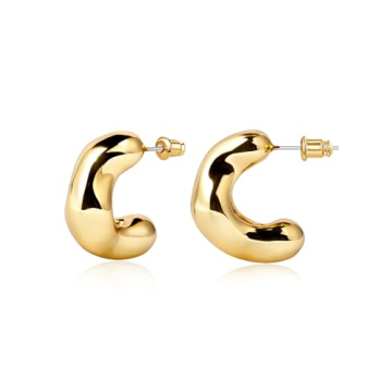 Fashionable 14K Gold Plated Chunky Open Hoop Earrings for Women - Hypoallergenic & Versatile