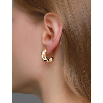 Stylish 14K Gold Plated Chunky Hoop Earrings for Women