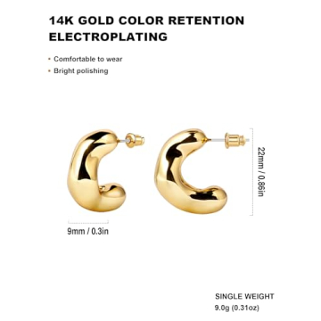 Stylish 14K Gold Plated Chunky Hoop Earrings for Women