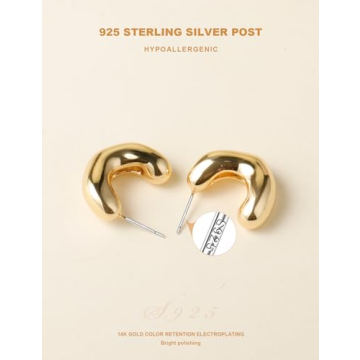 Stylish 14K Gold Plated Chunky Hoop Earrings for Women