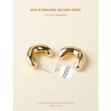 Stylish 14K Gold Plated Chunky Hoop Earrings for Women