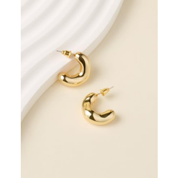 Stylish 14K Gold Plated Chunky Hoop Earrings for Women
