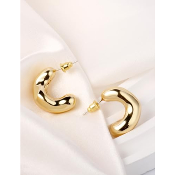 Stylish 14K Gold Plated Chunky Hoop Earrings for Women