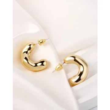 Stylish 14K Gold Plated Chunky Hoop Earrings for Women