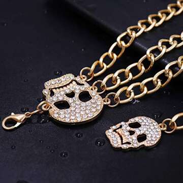Glamorstar Multilayer Metal Waist Chain Dress Belts Metal Belt for Women (Crystal Gold Skull, Small(90cm/35.8in))
