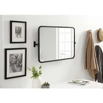 Kate and Laurel Elijah Modern Rectangular Pivot Wall Mirror, 32 x 20, Black, Decorative Adjustable Mirror for Wall