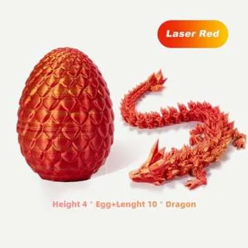Zobetro 3D Printed Dragon Eggs with Dragon Inside, Articulated Crystal Dragon in Egg, Executive Dragon Fidget Desk Toys for Gifts, Home Office Decor (Red)