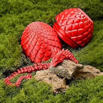 Zobetro 3D Printed Dragon Eggs with Dragon Inside, Articulated Crystal Dragon in Egg, Executive Dragon Fidget Desk Toys for Gifts, Home Office Decor (Red)