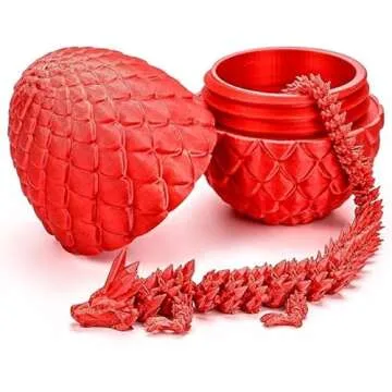 Zobetro 3D Printed Dragon Eggs with Dragon Inside, Articulated Crystal Dragon in Egg, Executive Dragon Fidget Desk Toys for Gifts, Home Office Decor (Red)