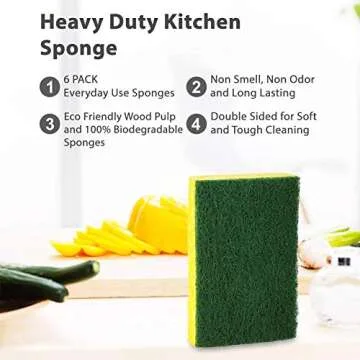 SCRUBIT Heavy Duty Scrub Sponges - Dishwashing Sponge Along with A Tough Scouring Pad - Ideal for Cleaning Kitchen, Dishes, Bathroom - Yellow - 24 Dish sponges