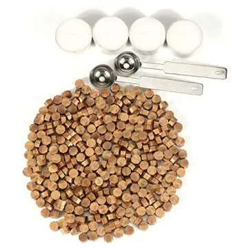 Yoption 360 Pcs Metallic Antique Gold Sealing Wax Beads Set for Wax Seal Stamp with Candles and Melting Spoon