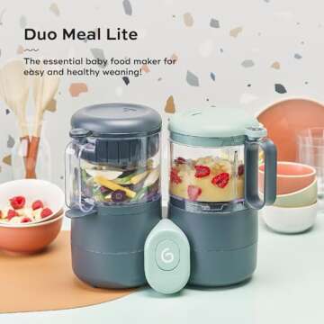 Babymoov Duo Meal Lite Food Maker - 4 in 1 Baby Food Processor with Steam Cooker, Blender, Baby Pure...
