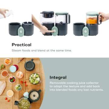 Babymoov Duo Meal Lite Food Maker - 4 in 1 Baby Food Processor with Steam Cooker, Blender, Baby Purees, Warmer and Defroster (Nutritionist Approved), Dark Grey