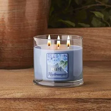 Root Candles Scented Candles La Fleur Collection Beeswax Blend Handcrafted 3-Wick Candle, 14-Ounce, Hydrangea